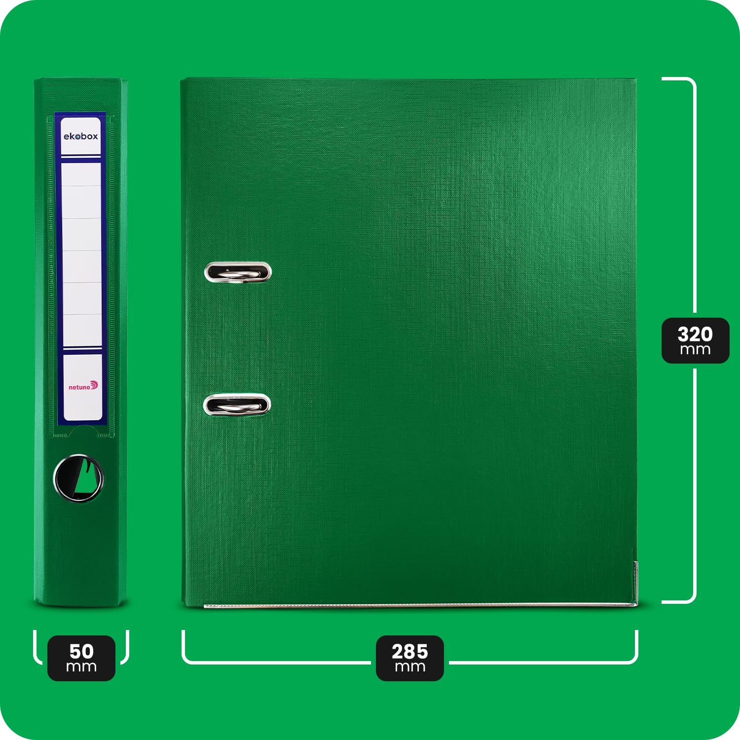 Netuno aktenmap groen 2-ringmap ecobox folder organizer 8 cm A4 breed van karton voor rek mappen kantoor bureau