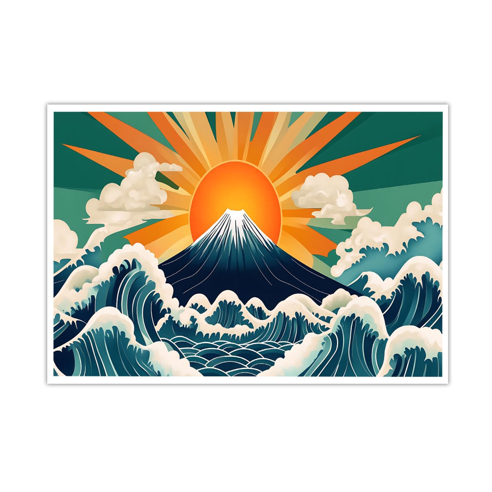 TOANGWALL Minimalistyczny styl duży plakat na płótnie wydruk japoński Ukiyoe Kanagawa fale góra Fuji słońce obraz obraz sztuka ścienna do akademika dekoracja 60 x 105 cm bez ramy