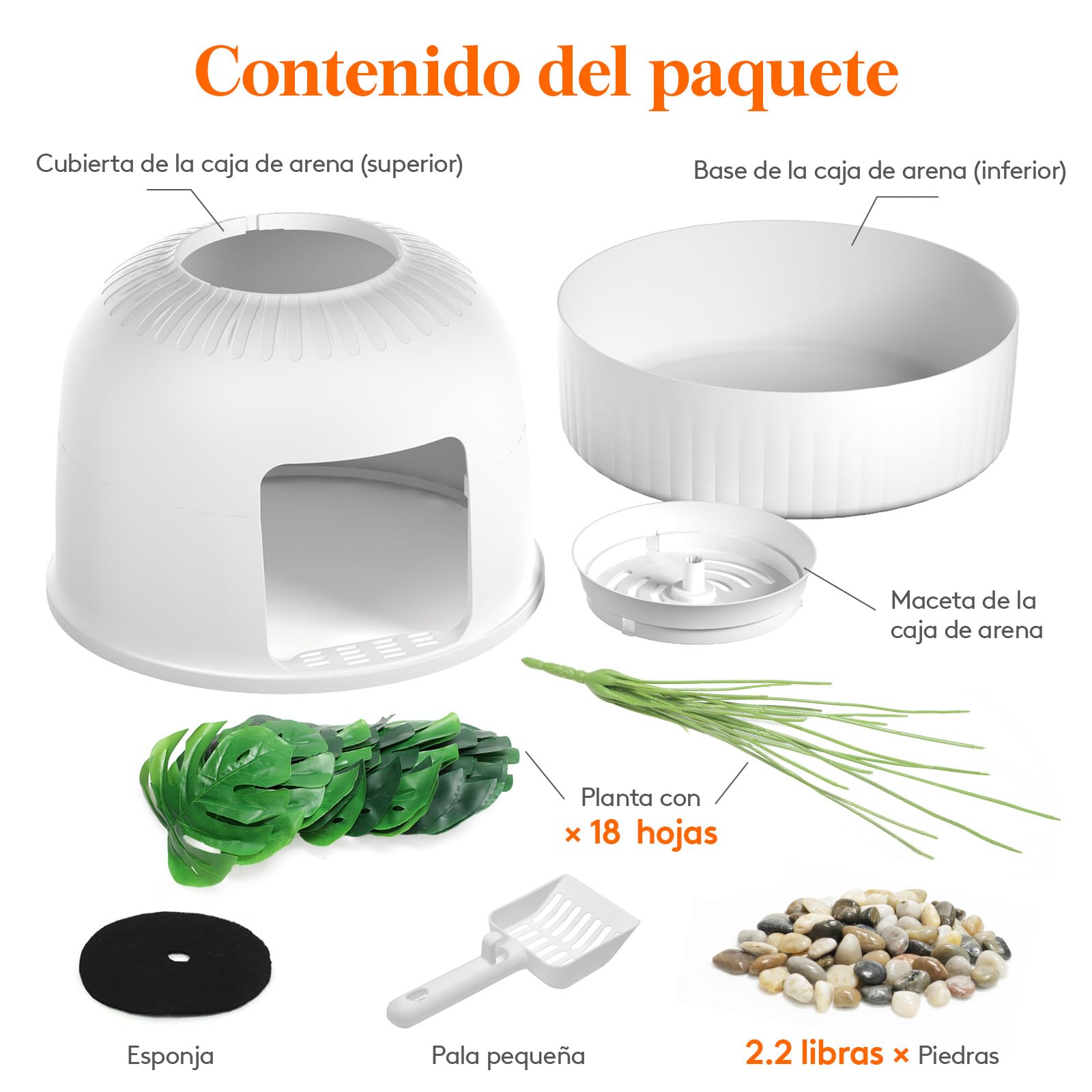 Lifewit Arenero Gato con Desodorizante y Filtro de Carbón, Arenero Maceta para Sala de Estar, Dormitorio, Esquinas, Cagadero Gatos Cerrado con Planta Artificial, Pala, 48 x 120 cm, Blanco