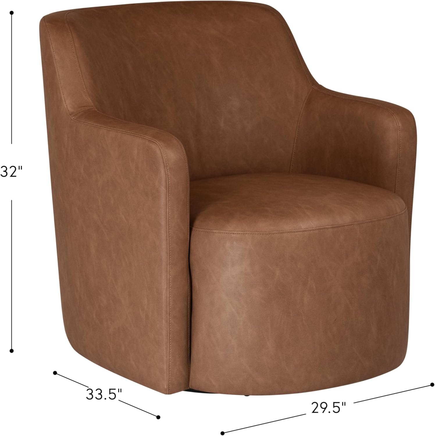 Spatial Order Upholstered 360° Barrel Back Swivel Chair | Accent Chairs for Living Room & Bedroom | Decorative Home Furniture, Cognac Faux Leather