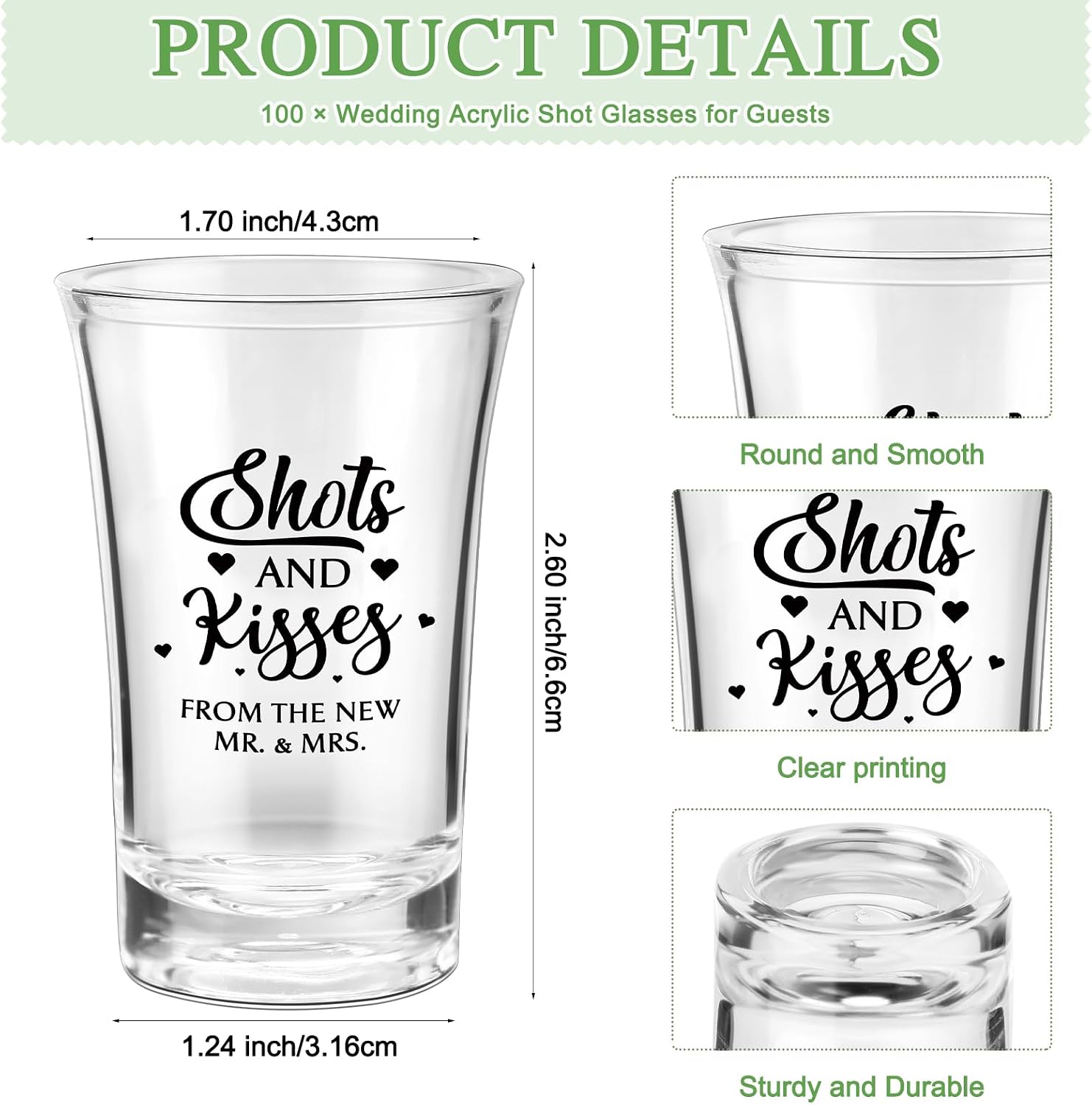 Uiifan 100 Set Wedding Favor for Guest Wedding Shots and Kisses Glasses
