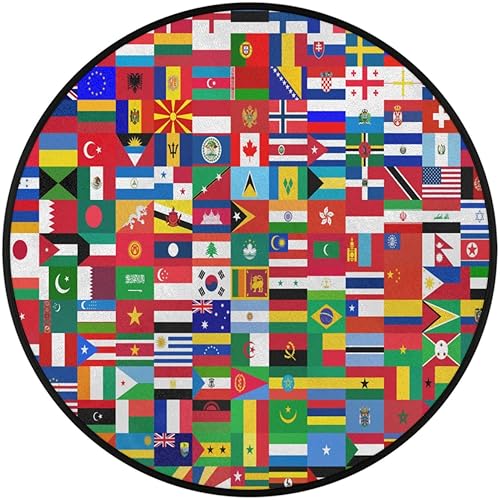 Miniatura 2 de Alfombra redonda de 3 pies con banderas nacionales del mundo, alfombra circular lavable antideslizante para sala de estar, dormitorio, oficina,