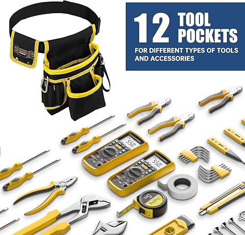 Miniatura 5 de UUP - Cinturón de herramientas, organizador de herramientas de 12 bolsillos, bolsa de herramientas con correa de soporte de cinta, clip para