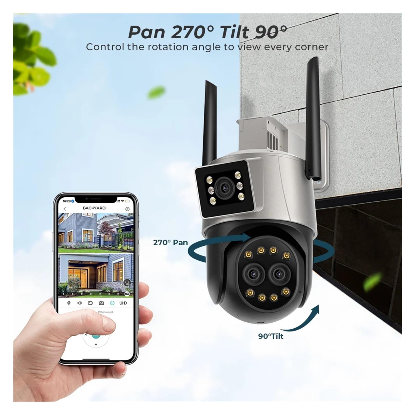 Caméra De Surveillance Extérieure PTZ 8MP, 3 Objectifs, Zoom Numérique 8X, Double Écran, IP 4K