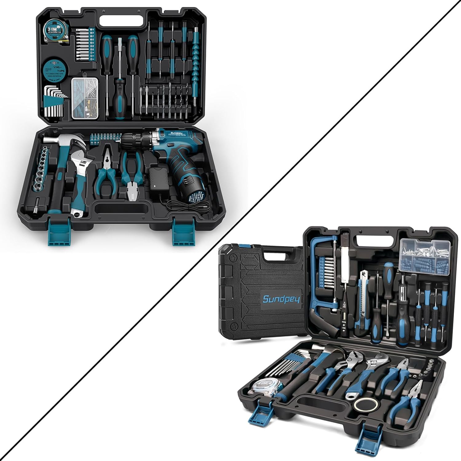Sundpey 148 & 206 Pcs Tool Kit - Portable Complete Home and Auto Repair Tool Set Blue