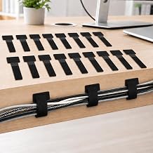 20 Pcs Data Cable Organizer, Hook and Loop Cables Storage Artifact with Adhesive Backing, Desktop Computer Wire Tie for Network Routing Fixer Management for Tabletop Wall, Black