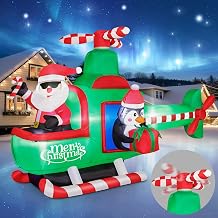 6.5 FT Inflatable Christmas Santa Claus on Helicopter Outdoor Decorations, Xmas Blow Up with Built-in LED Lights, Cute Santa and Penguin Flying Airplane for Xmas Decor Lawn Yard Holiday Party