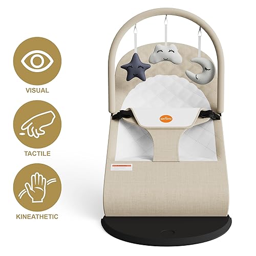 Miniatura 2 de Asiento portátil para bebés de 0 a 18 meses, 3 modos de uso con balancín y opciones estacionarias, silla ergonómica para bebés con juguetes