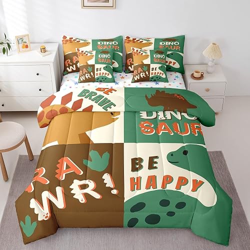 Cartoon Dinosaur Bed Set in a Bag 7 Pcs,Cute Ancient Wild Animal Dinosaur Paw Pr