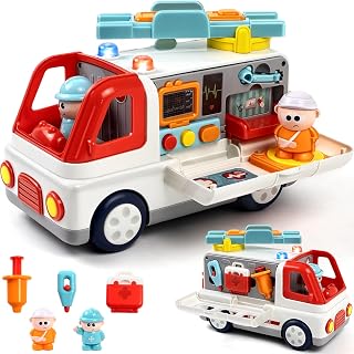 Ambulance Toy for Kids Age 3+, Medical Rescue Vehicle with Lights & Sounds, Removable Stretcher, Doctor Tools, Openable Doors, Play Figures – Educational Role Play Toy for Boys & Girls – White