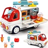 Ambulance Toy for Kids Age 3+, Medical Rescue Vehicle with Lights & Sounds, Removable Stretcher, Doctor Tools, Openable Doors, Play Figures – Educational Role Play Toy for Boys & Girls – White