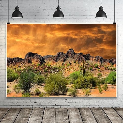 Miniatura 9 de Laeacco Dusk Desolate Desert - Fondo de vinilo para fotografía de 10 x 6.5 pies, cactus resplandecientes, montañas desgastadas, telón de fondo