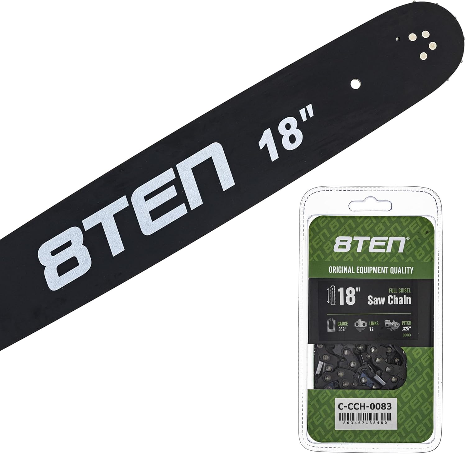 8TEN 18" Chainsaw Guide Bar & Chain .058 13/40 72DL for Husqvarna 460 Poulan Jonsered Homelite 508912172 H21-72