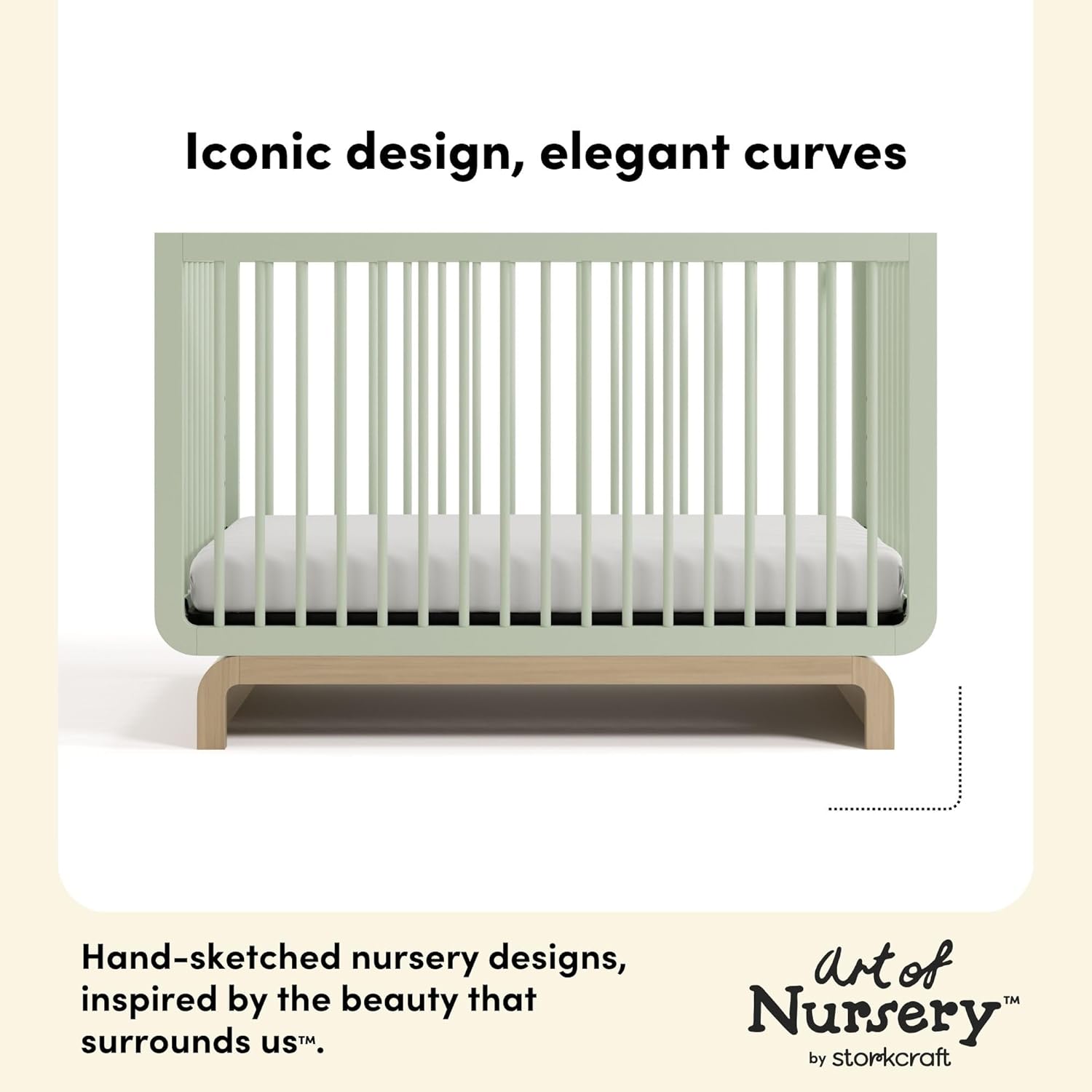 Storkcraft Santorini 5-in-1 Convertible Crib with Toddler Guardrail – GREENGUARD Gold Certified, Conversion Kit Included, 100% Solid Wood, Fits Standard Crib Mattress (Sage and Driftwood)