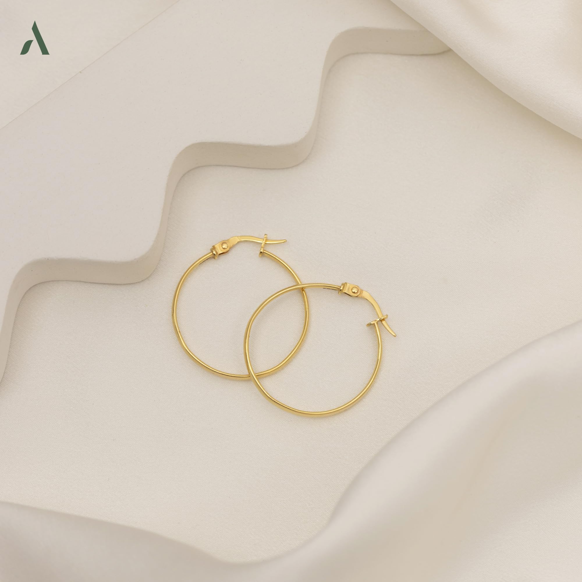 Amberta Orecchini a Cerchio in Oro Massiccio 9kt 14kt da Donna, Cerchietti Piccoli Sottili Lisci Classici, Cerchi in Oro 9 14 carati 10,15, 20, 25 mm Made in Italy