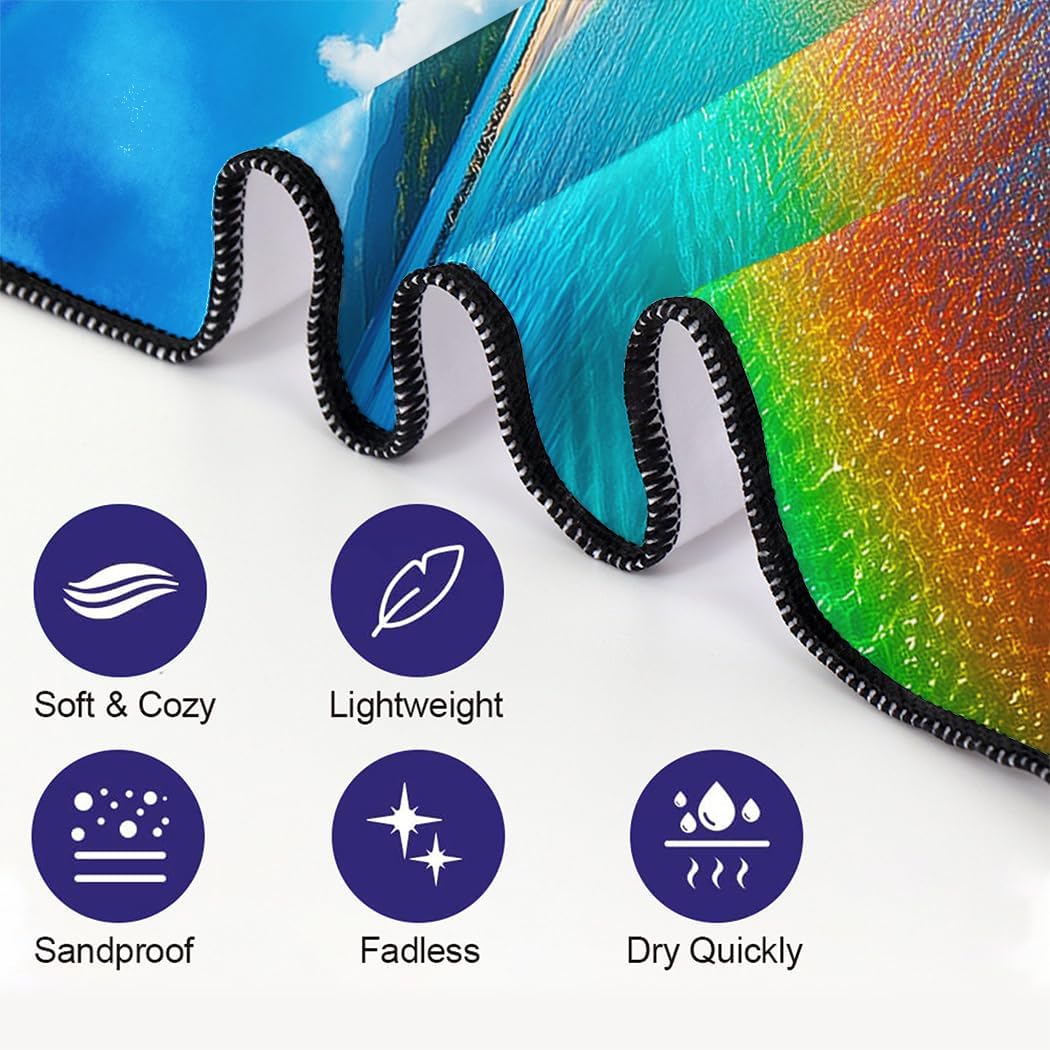 Rainbow Wave Beach Towel, 36"x72" Sand Free Quick Dry Thin Microfiber Towel for Camping Cruise Pool Travel