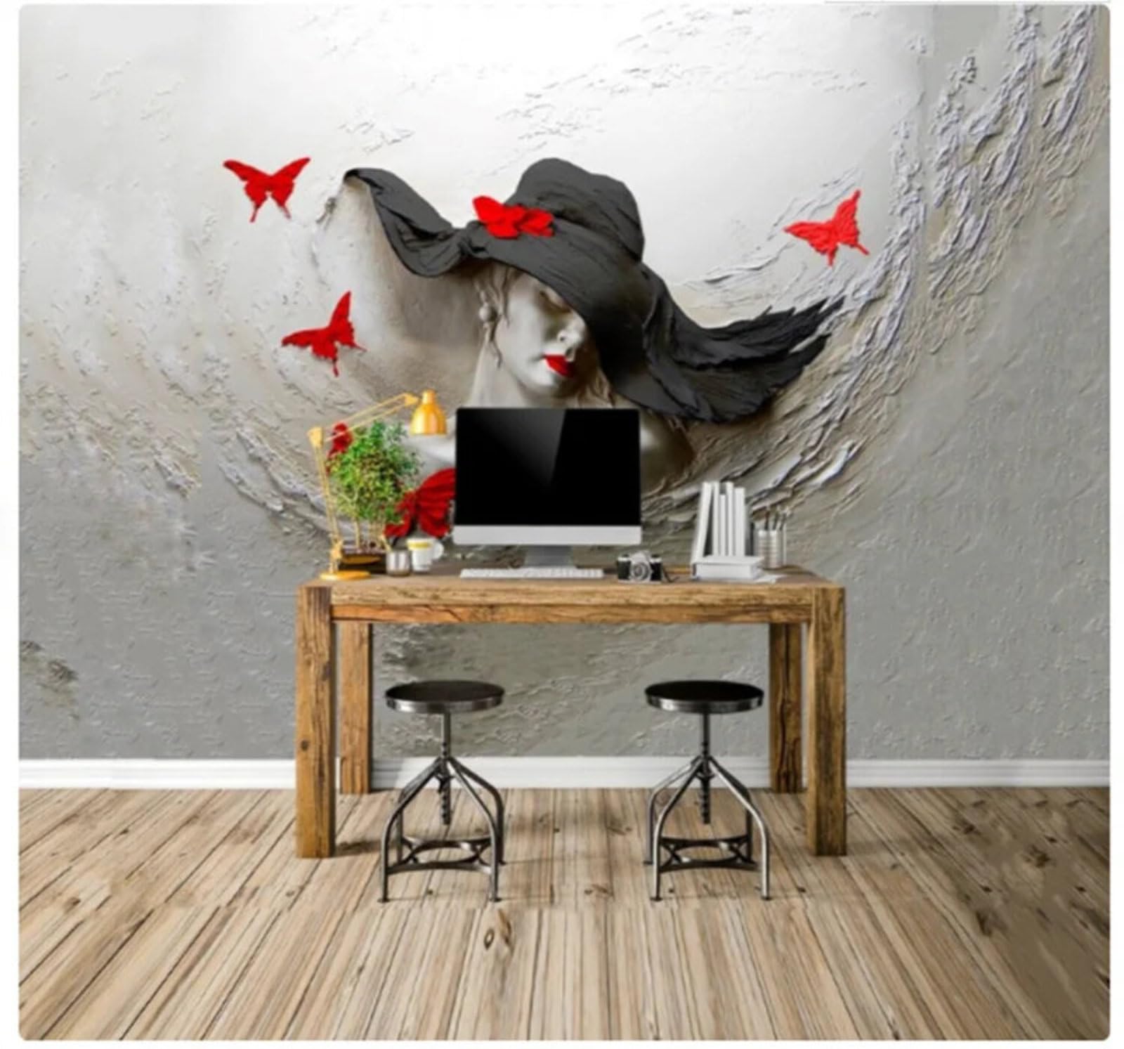 Wallpaper-3D-Xlm 350Cm×256Cm(B×H) Simple Beautiful Relief Beautiful Woman Butterfly 3D Wallpaper Easy Install Feature Office Living Room Sofa Bedroom Tv Background Wall Decoration-350Cm×256Cm