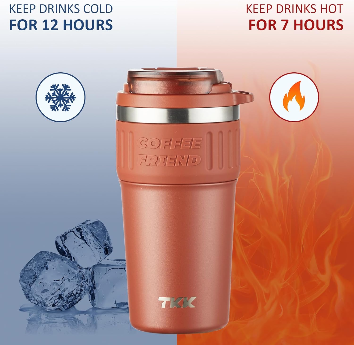 TKK Insulated Coffee Mug with Ceramic Coating, 21oz Iced Coffee Tumbler Cup with Straw Lid Double Wall Vacuum Leak Proof Travel Mug with Strap for Hot and Iced Beverage, Red - Image 7