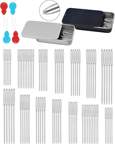 80 agujas romas de ojo grande, agujas de tejer FIVEIZERO de 8 tamaños de hilo de acero inoxidable, agujas de coser, agujas de tejer para