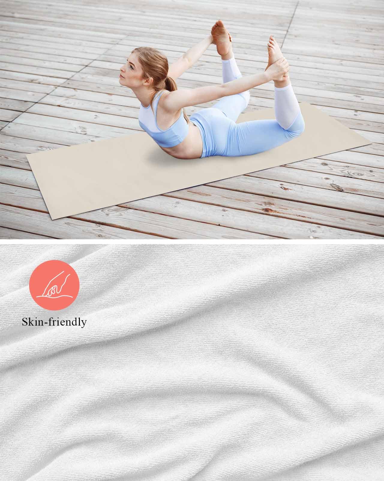DecorLovee Toalla de yoga para yoga caliente, toalla de microfibra que absorbe el sudor, toalla de yoga antideslizante con 4 bolsillos en las esquinas para Bikram, pilates, moderno blanco marfil puro,