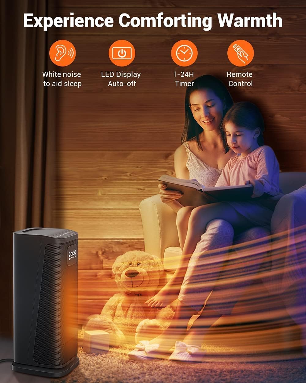 KopBeau Space Heater Indoor, 1500W Fast Quiet Heating Portable Electric Heaters with Thermostat, 4 Modes, Overheating & Tip-Over Protection, Oscillating Room Heater with Remote for Office Bedroom Use