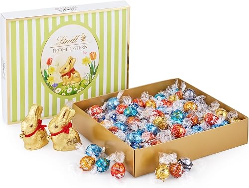 Lindt Lindor Easter Chocolate Mixing Pack 1.2 kg 2 Golden Rabbit Full Milk and 8 Lindor Varieties: Milk, Noisette, Fine Tart White, Dark 60%, Caramel, Salted Caramel, Stracciatella, Easter Chocolate, Easter Bunny
