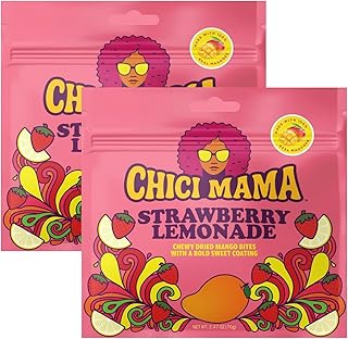 Chici Mama Strawberry Lemonade Mango Bites – Made with Real Mango | Chewy, Juicy Candy-Alternative Treat | No Artificial Colors, Flavors, or Sweeteners | Gluten-Free, Naturally Vegan & Free of Major Allergens | Better-For-You Snack | 2 Pack - 70g