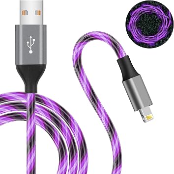 iPhone Charger Cable, Apple MFi Certified 3ft LED Light Up Lightning Cable USB Fast Charger Cord High Speed Data Sync Transfer Cord for iPhone 14/13/12/11/11Pro/Max/XS/XR/X/6/7/8 Purple