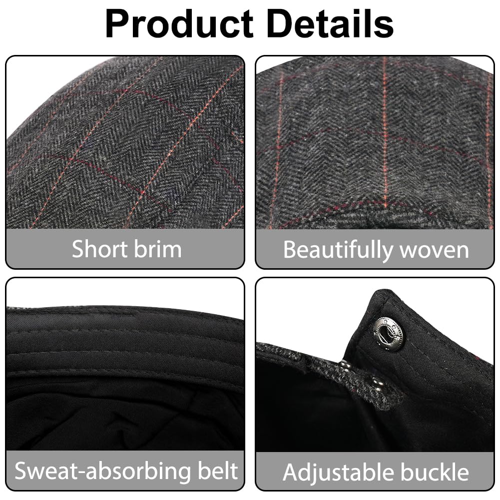Męska płaska czapka, Newsboy Flat Cap, 1920s-Vintage Beret Czapka męska bawełniana czapka, Wool Felt Unisex Czapka Vintage Retro Jesień, Cabbie Beret Zimowy Gatsby Mężczyźni