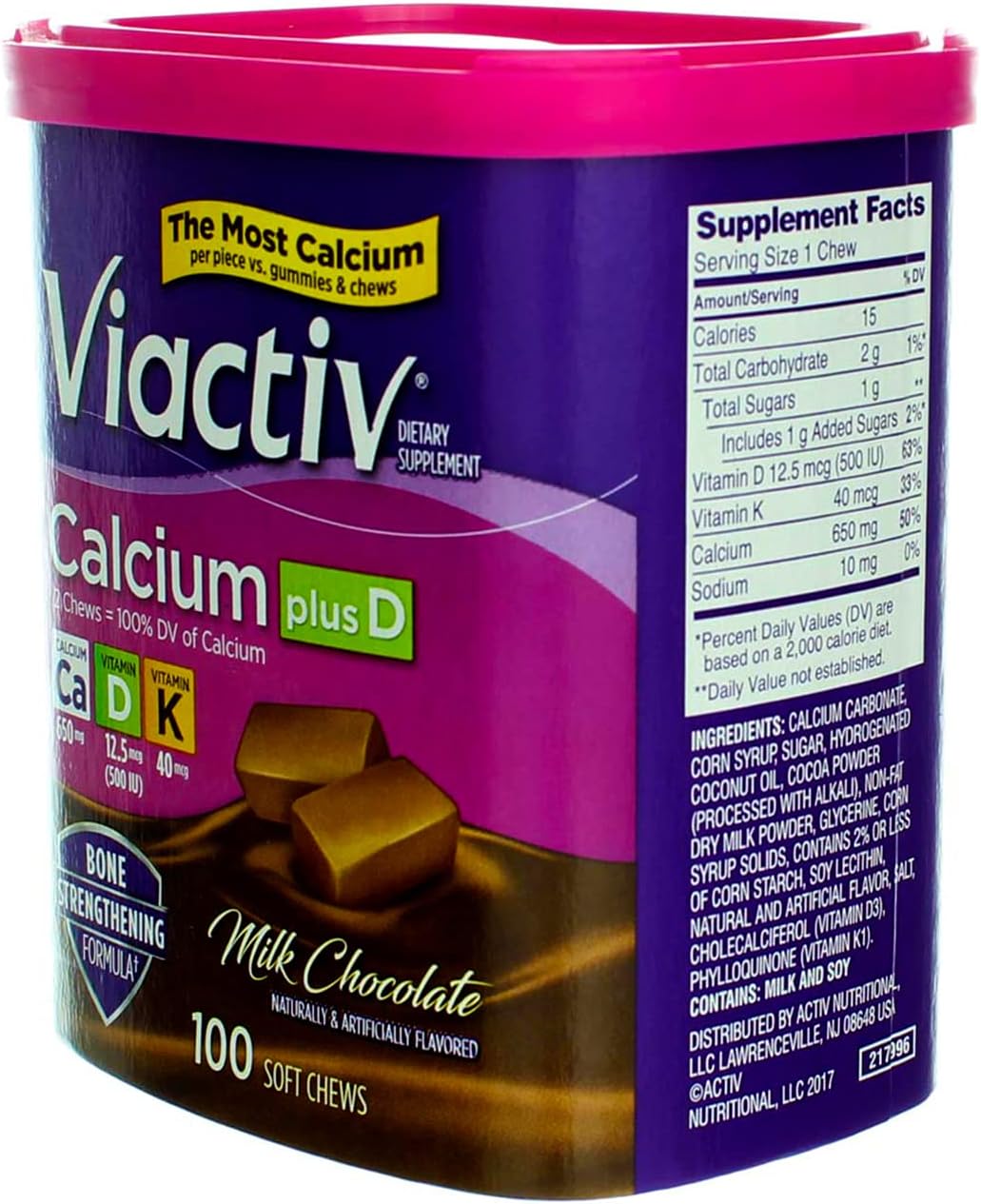 Viactiv Calcium Milk Chocolate Chew 100 count pack of 4