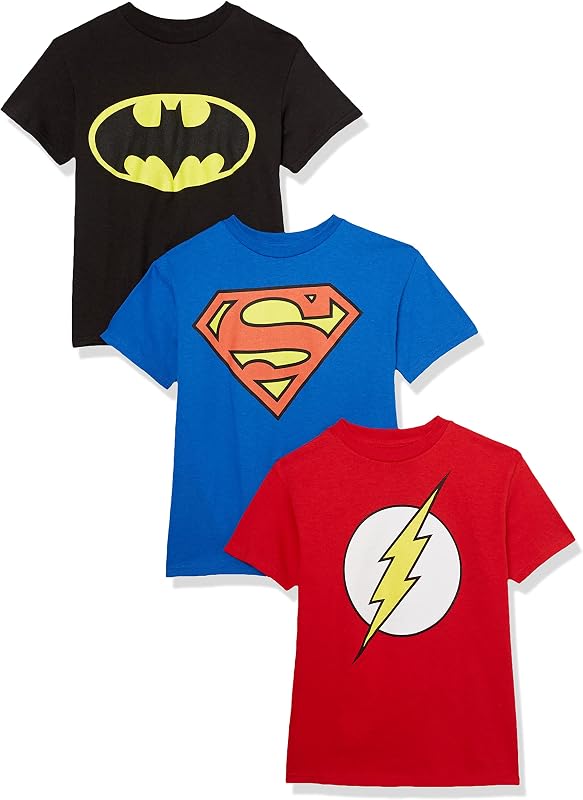 DC Comics Boys' Batman, Superman, The Flash 3 Pack Logo T-Shirt Bundle Set