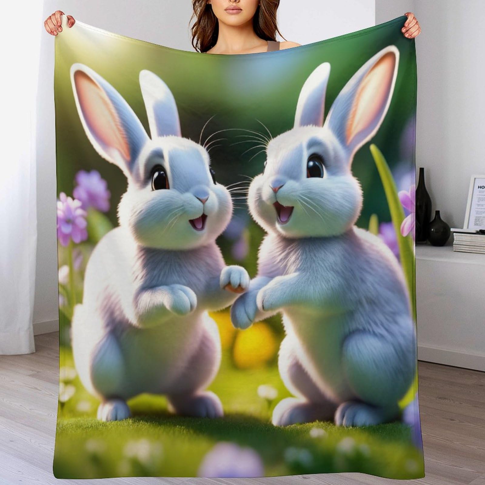 Couverture polaire lapin mignon plaid canapé flanelle chaud 100x130cm