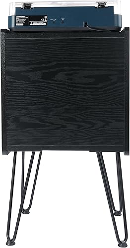 Miniatura 8 de TC-HOMENY Soporte para tocadiscos, armario de almacenamiento de discos de vinilo con patas de horquilla de metal, soporte para discos de vinilo con