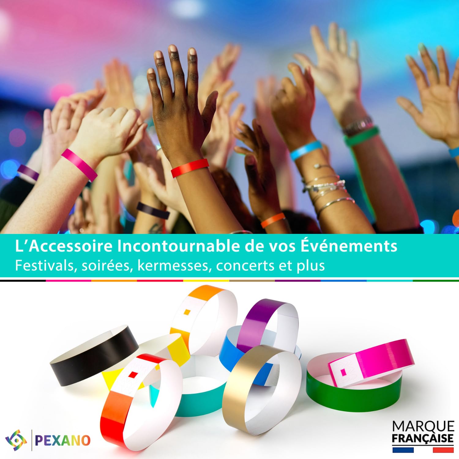 Bracelet Papier Événements x1000 ✮Marque Francaise✮ Bracelet Identification Adulte pour Entrée Soirée Enfant Kermesse Spectacle Festival Concert Foire - Étanche 10 Couleurs Premium ✯GARANTIE À VIE✯
