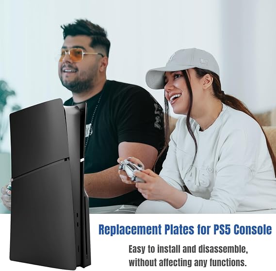 Slim Disc Edition Cover Plates for New PS5 Slim Console, Shell Panels Compatible with PlayStation 5 Slim Accessories Protective Replacement Faceplate (Black)