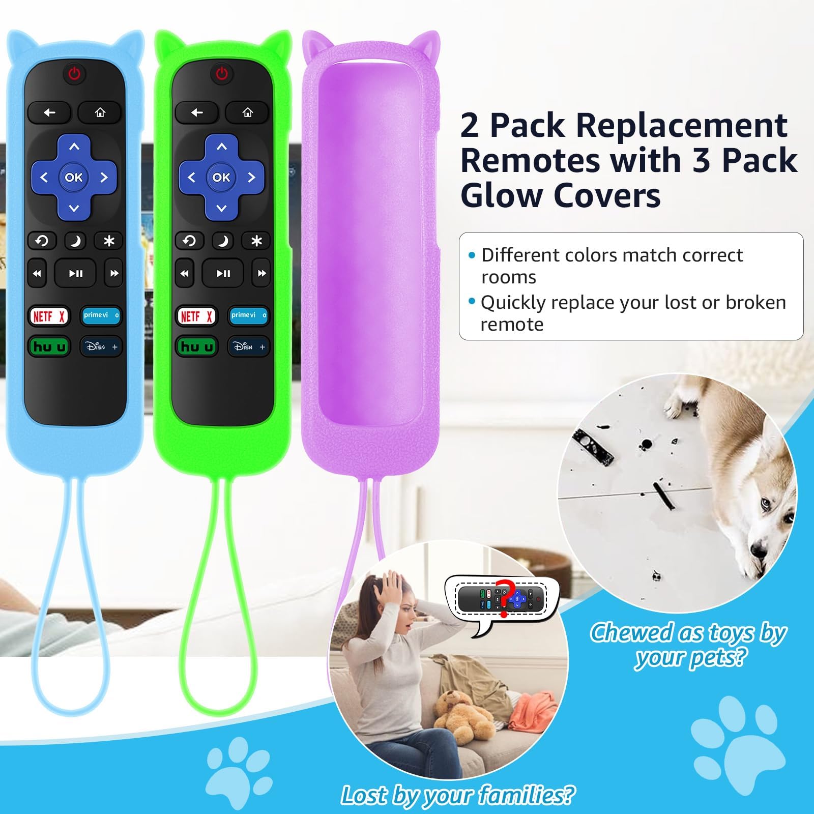 Mando a distancia de repuesto para Roku TV con funda protectora de silicona suave (todos pueden brillar en la oscuridad), control remoto universal compatible con TCL/Hisense/Sharp/Philips/Onn/Element