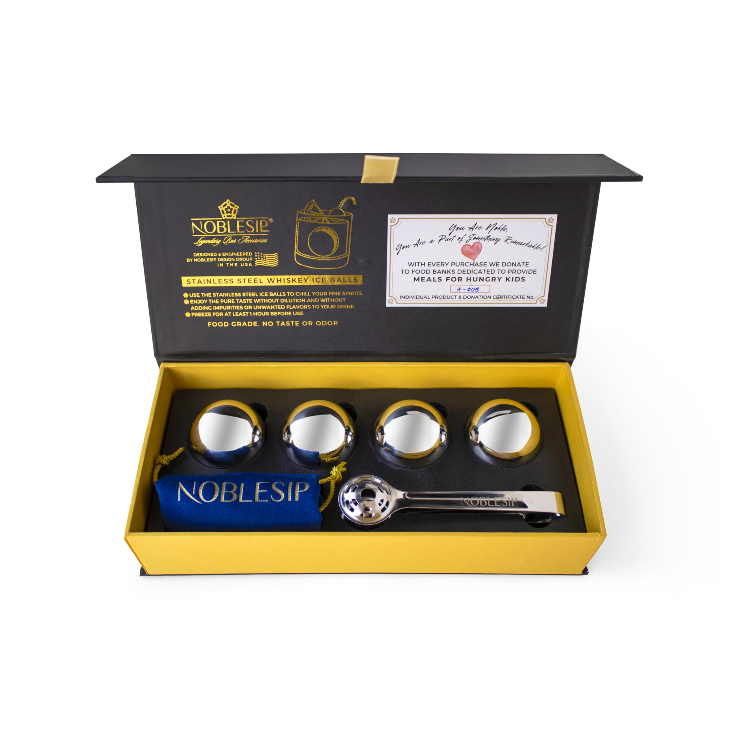 Bolas de hielo de acero inoxidable, enfría tu whisky, bourbon o whisky escocés sin dilución. Juego de 4 bolas de enfriamiento prémium para bar en casa NOBLESIP
