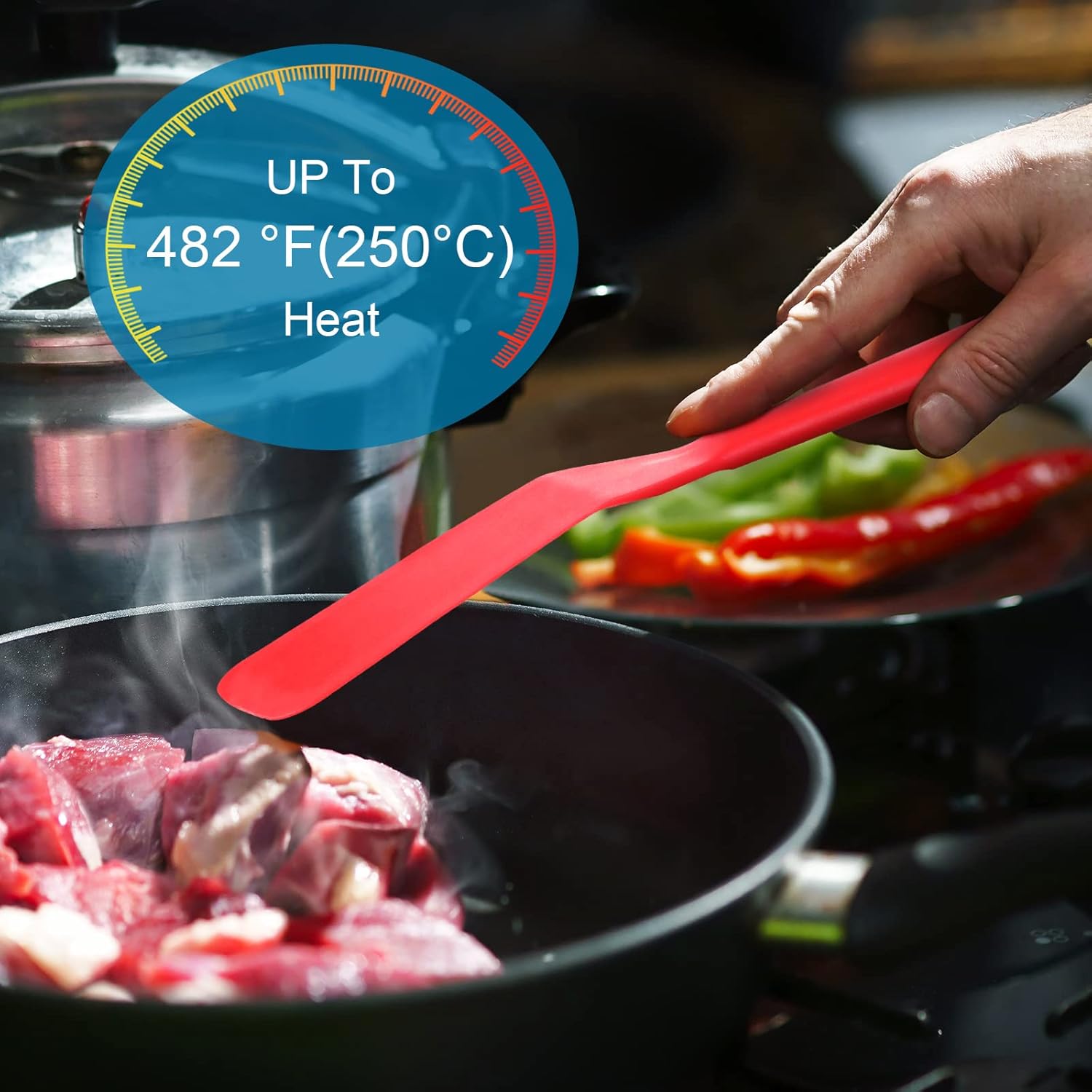 Zopeal 2 Pieces Crepe Spatula Silicone Narrow Skinny Flipper Long Heat Resistant Cooking Pancake Spatula Non Stick for Cooking Egg Burgers Pizza Pancake Steak Omelet(Red)