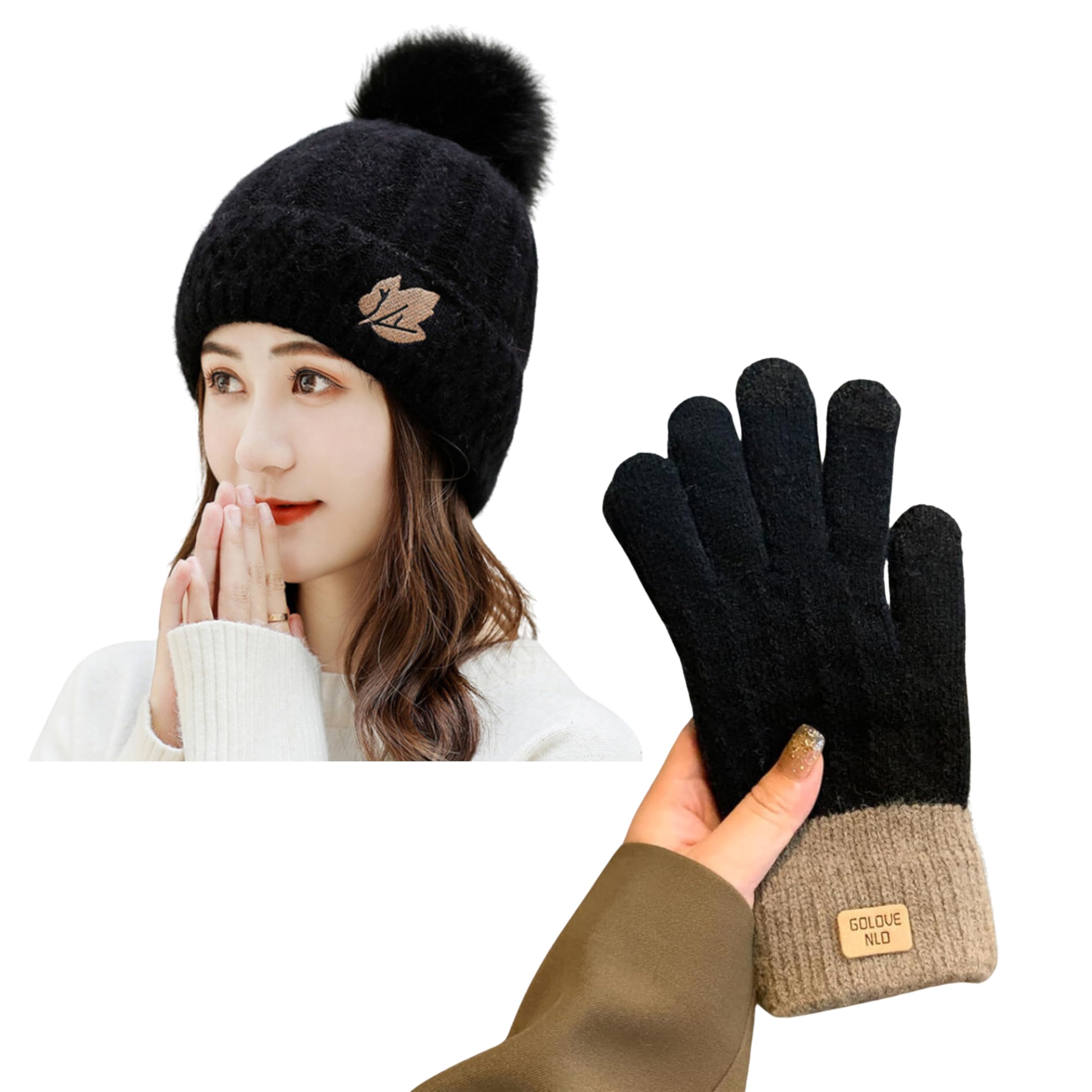 Tomorrow winter beanie & gloves set for women, Winter Woolen Warm Beanie (Soft Fur Inside) and Touch Screen Gloves Set for Women Girl's Snow Proof, Windproof Warm Winter Beanie caps-image-7