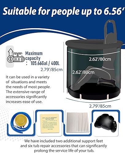 Miniatura 4 de Ezcasch Bañera de hielo inflable grande de 105 galones, barril de hielo portátil de plástico para exteriores, con cubierta para atletas, adultos,
