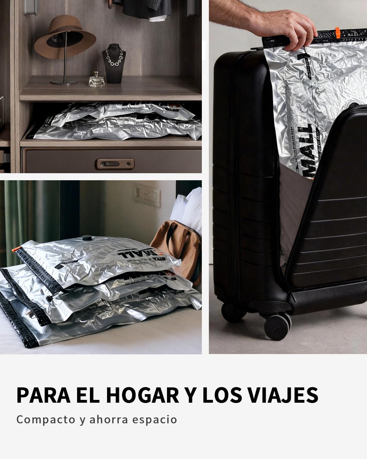 Vacbird 10 Bolsas Vacio Ropa con Bomba de Vacío Eléctrica Inalámbrica, 5 x 40 x 54 cm y 5 x 47 x 64 cm, Especialmente Diseñadas para Organización de Maletas y Viajes