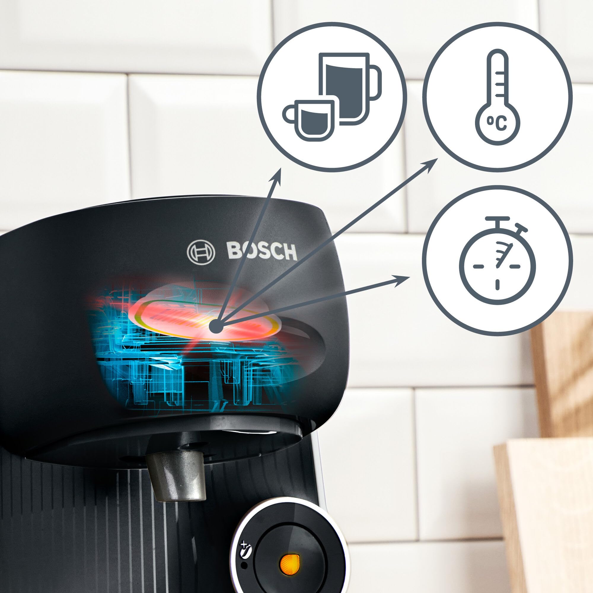 Bosch ekspres do kawy Tassimo Finesse friendly TAS164E, 70 napojów, intensywniejsza kawa po naciśnięciu przycisku, automatyczne wyłączanie, biały