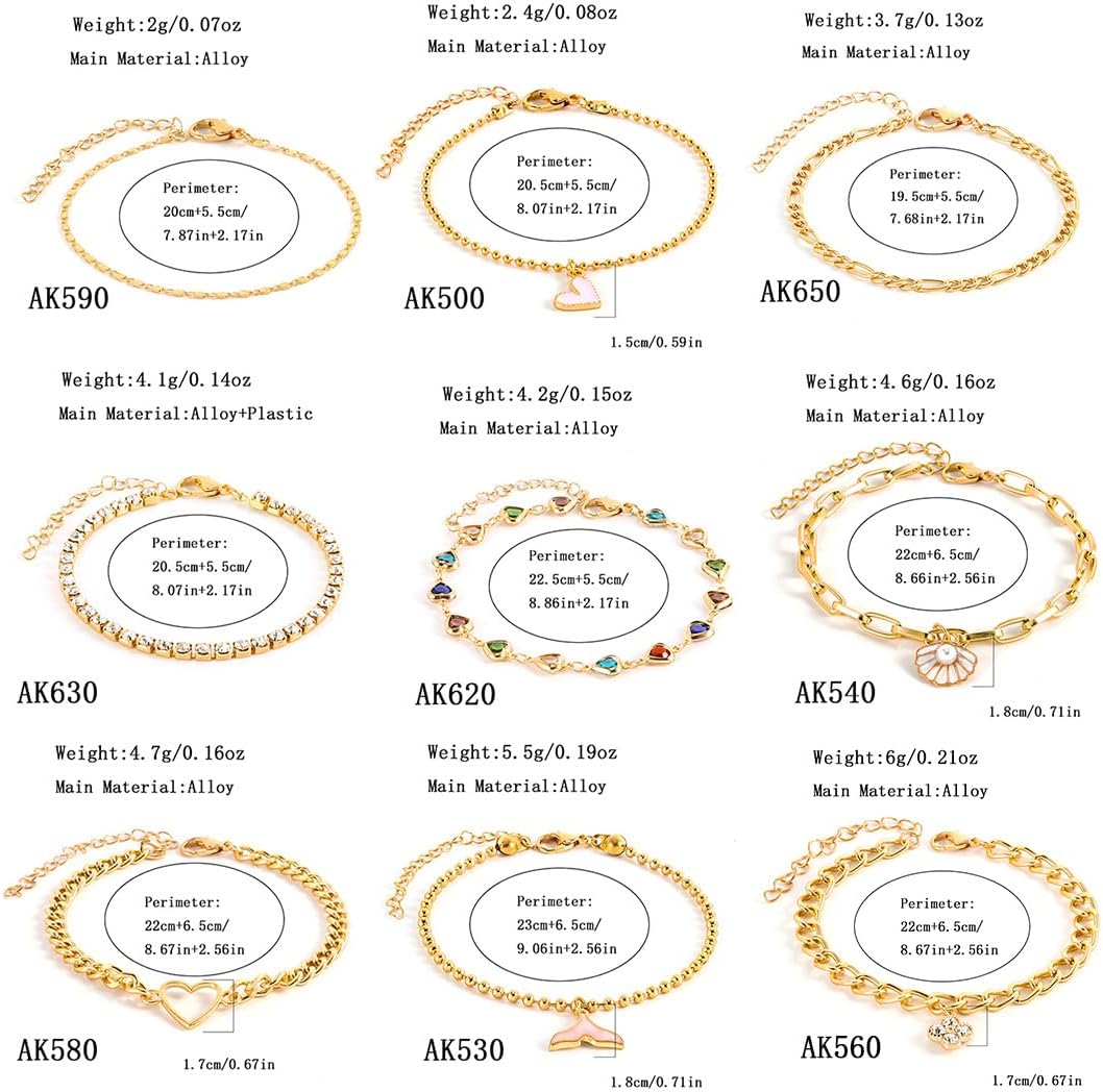 17Pcs Anklet Bracelets for Women Stocking Stuffers Gold Plate Silver Plate Adjustable Size Modern Chain Beach Jewelry Anklet Set