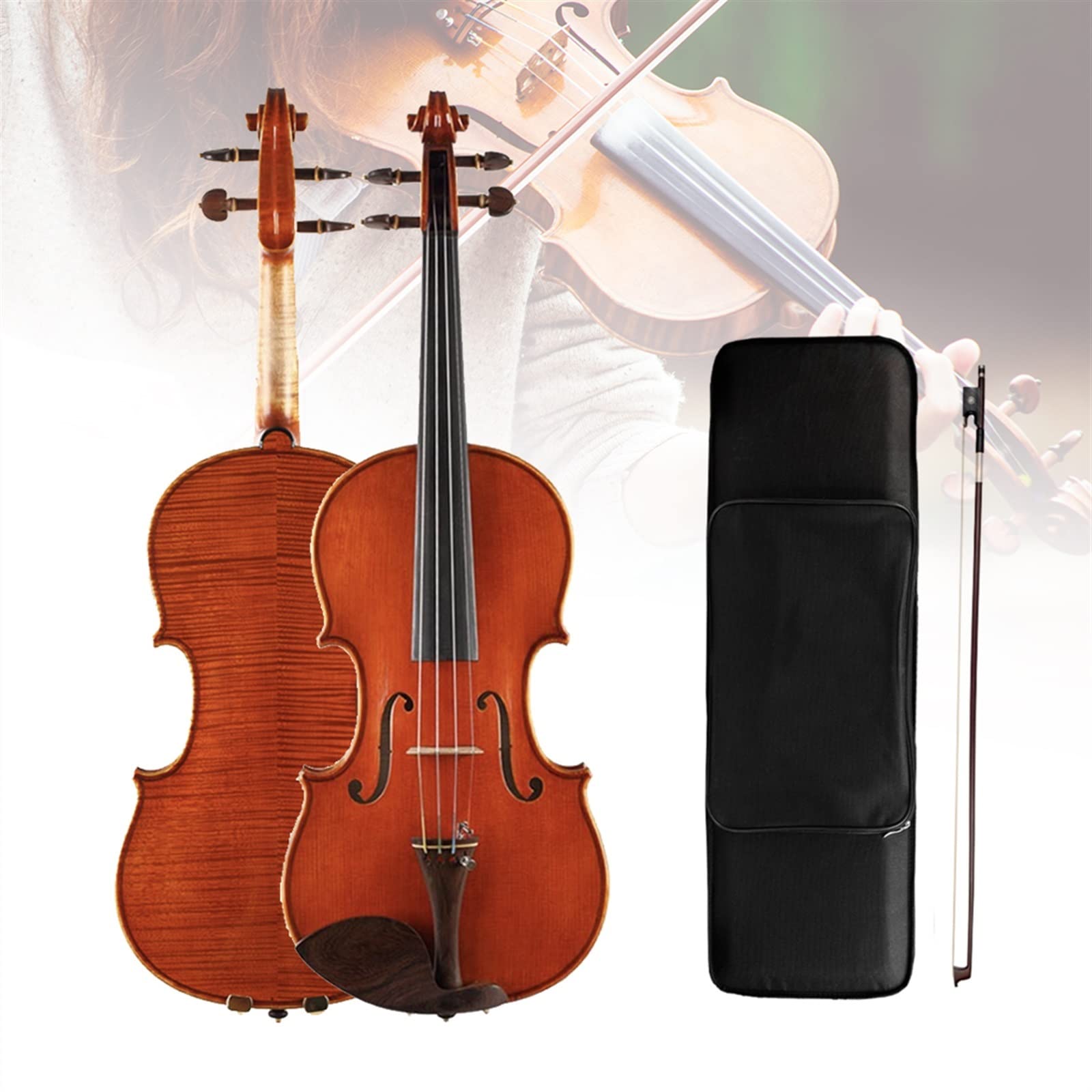 Violino Acustico 4/4 Intagliato A Mano in Legno Europeo A Due Pezzi in Acero Fiammato Violino con Custodia Violini per Studenti