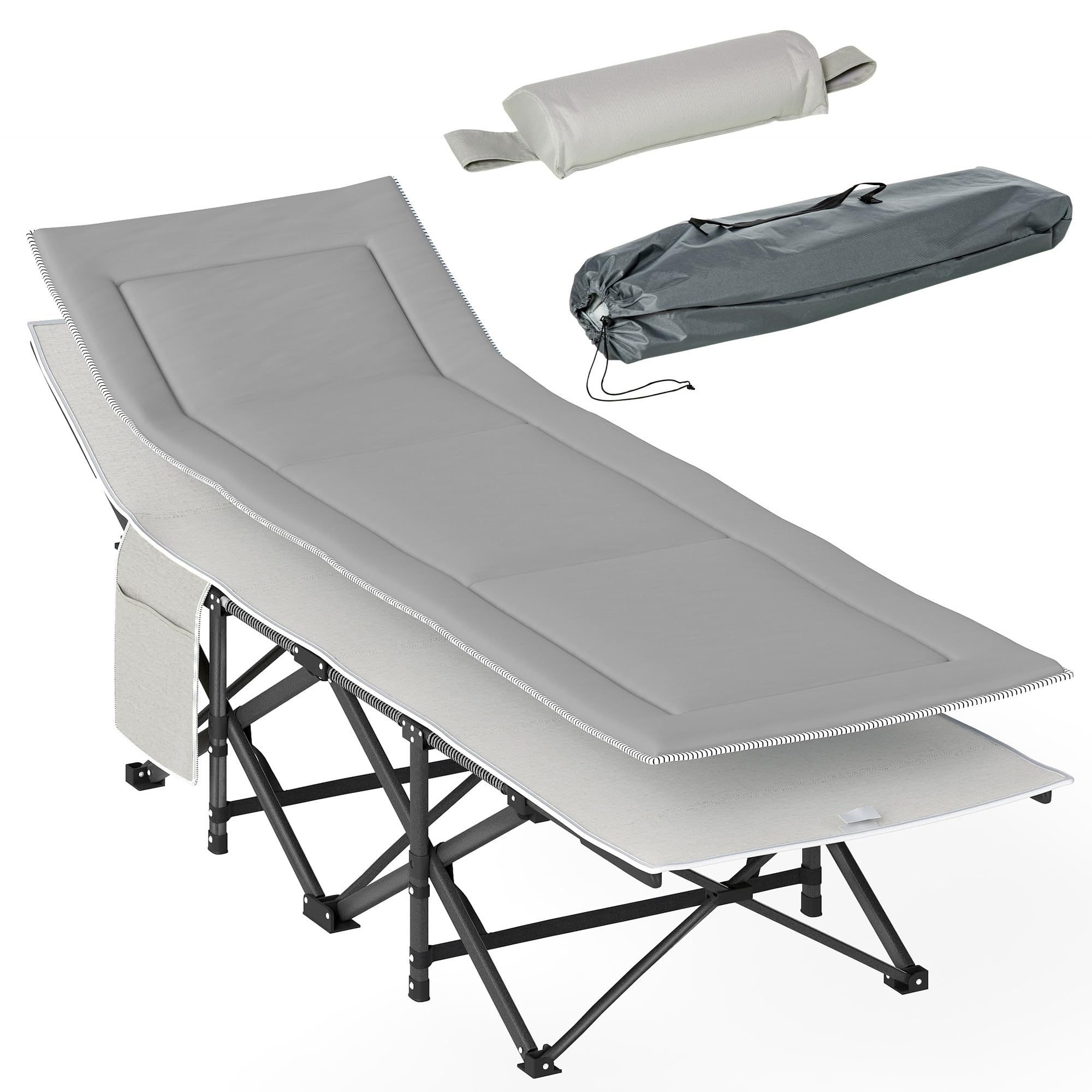 Outsunny Feldbett faltbar mit Matratze 188 x 64,5 x 53 cm | Campingbett, Tragetasche, Gästebett bis 150 kg Belastbar, Campingliege für Erwachsene, Klappbett, Outdoor Camping