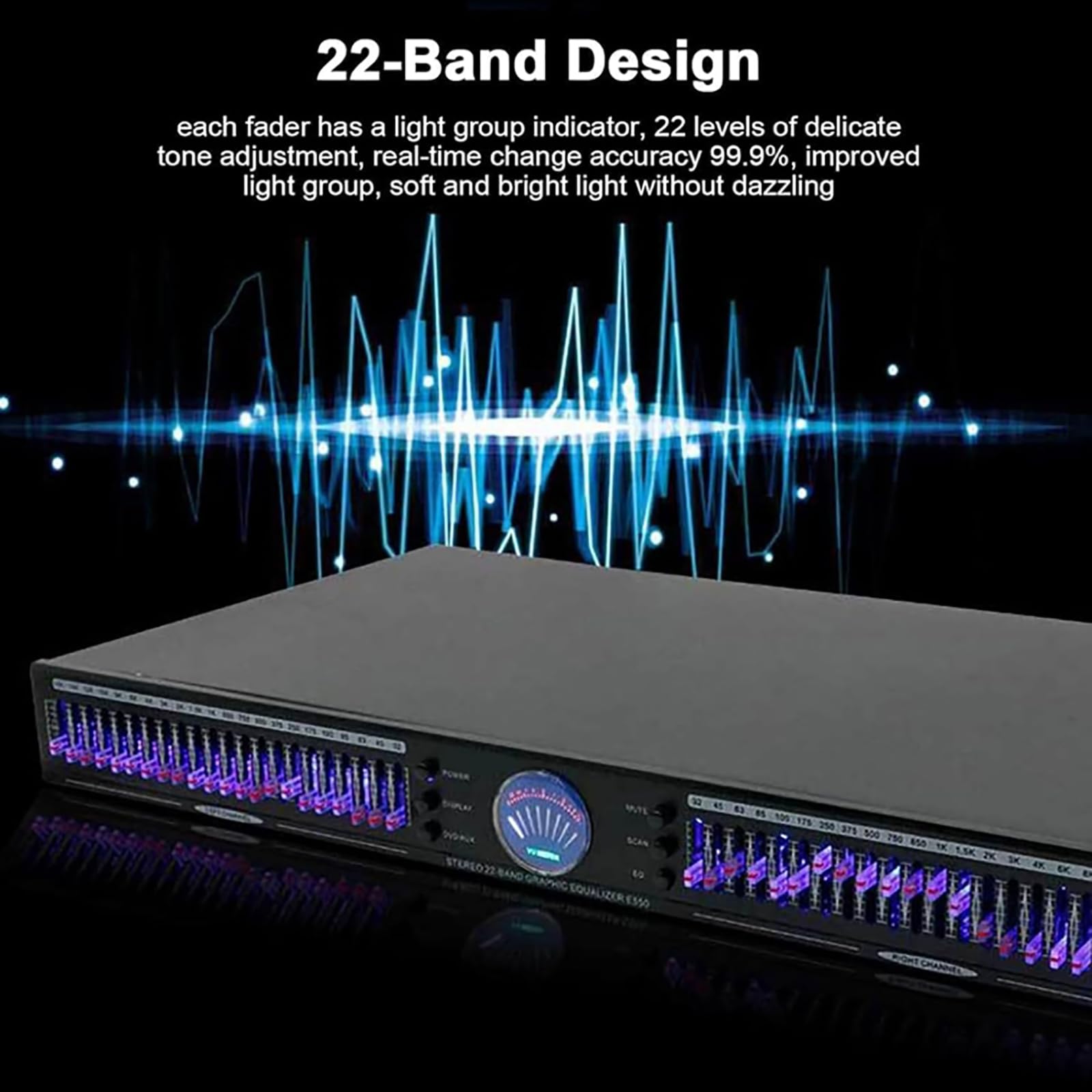 Stereo Graphic Eq, 22-pasmowy korektor graficzny, 10 zaprogramowanych efektów, wyjście redukcji szumów, jakość dźwięku w wysokiej rozdzielczości, na scenę, koncert, studio nagraniowe