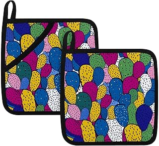2 Pcs Colorful Cactus (4) Pot Holder with Pockets Kitchen Heat Resistant Potholder Cotton Lining Oven Hot Pads for Cooking Baking BBQ Microwave Holiday Decor