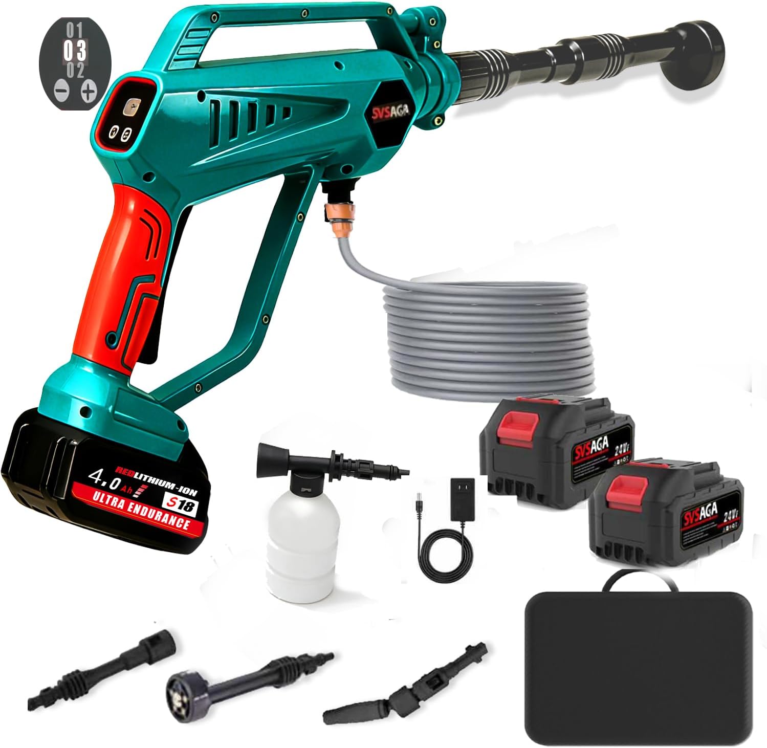 Portable Cordless Pressure Washer 1250 psi, 2X 4.0ah Battery Powered- 3 Speed 3820 Brushless Motor Power Washer,w/ 180° Swivel & 6-in-1 Spraying Nozzle, Foam Cannon, for Car Floor Fence Patio