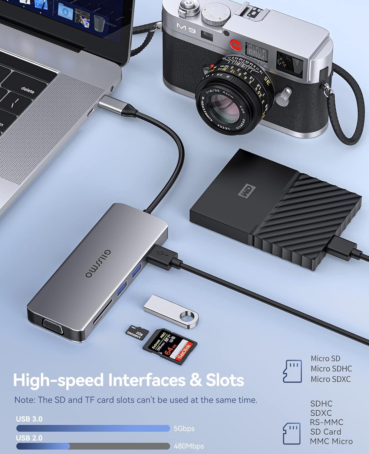 USB C Docking Station Dual Monitor, 9-in-1 Laptop Docking Station for Windows, Dual HDMI, VGA, 3 USB, PD, TF/SD Hub Adapter for MacBook HP Dell Lenovo : Electronics