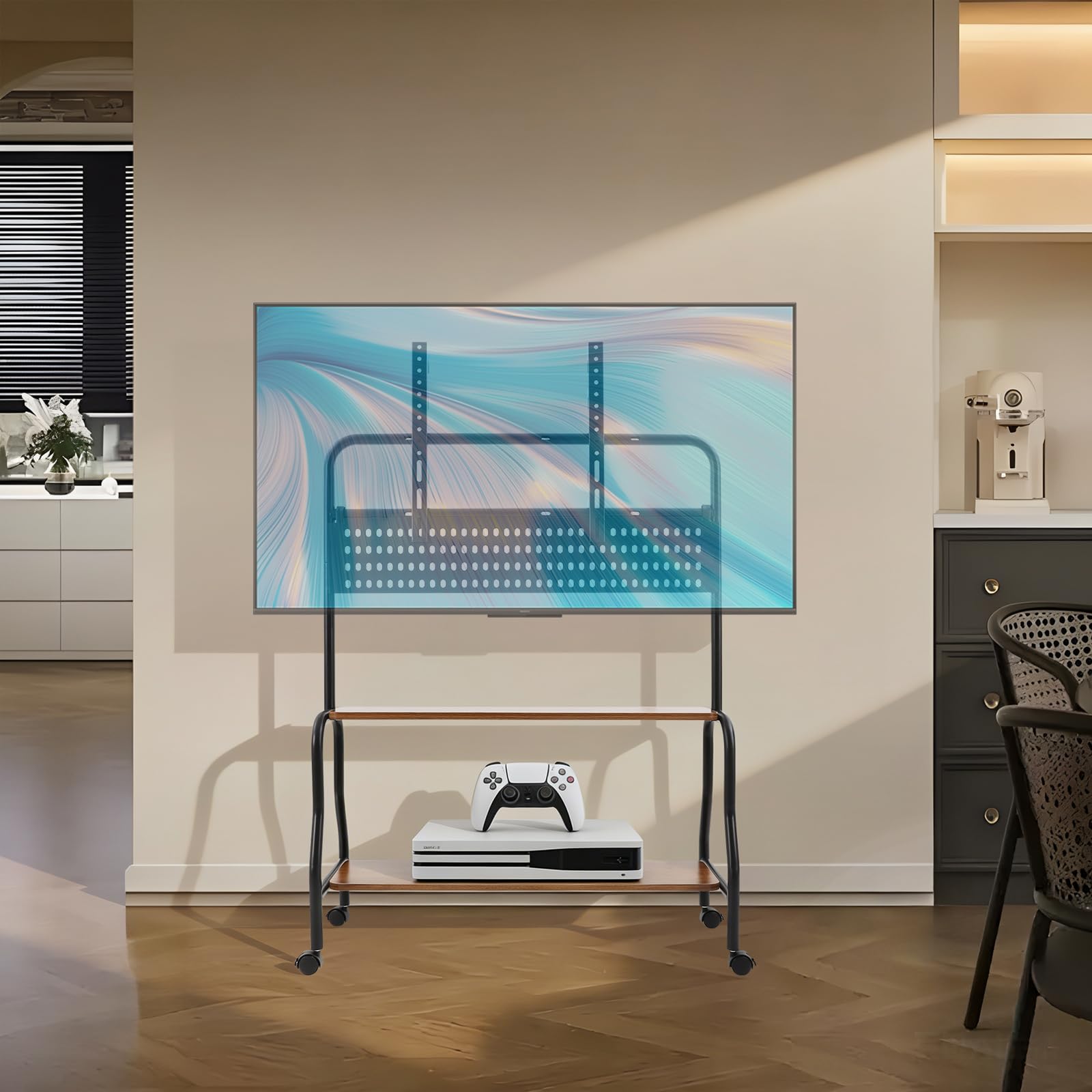 Tv StaNder Stand Rollbar TV StaNder TV con ruedas Standfüße Rollbarer Portable Boden Lockbar Mobiler Rollwagen Verstärkschem DreieckstüTzsystem für Hause Schlafzimmer